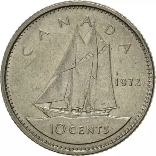 1972 Canadian 10-Cent Bluenose Schooner Dime Coin (Brilliant Uncirculated)