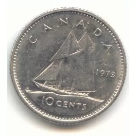 1973 Canadian 10-Cent Bluenose Schooner Dime Coin (Brilliant Uncirculated)