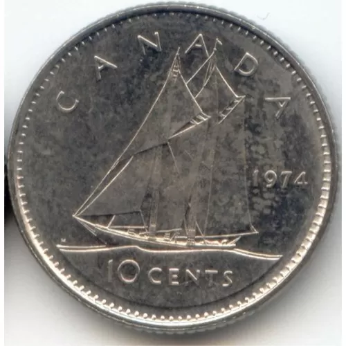 1974 Canadian 10-Cent Bluenose Schooner Dime Coin (Brilliant Uncirculated)