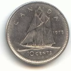 1975 Canadian 10-Cent Bluenose Schooner Dime Coin (Brilliant Uncirculated)