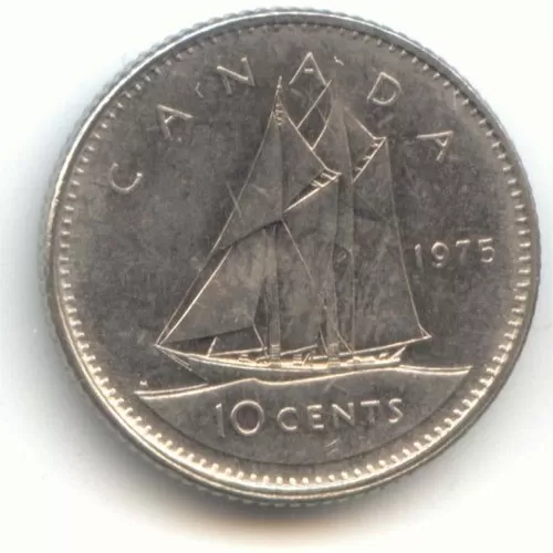 1975 Canadian 10-Cent Bluenose Schooner Dime Coin (Brilliant Uncirculated)