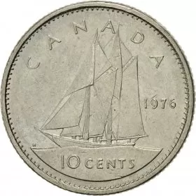1976 Canadian 10-Cent Bluenose Schooner Dime Coin (Brilliant Uncirculated)