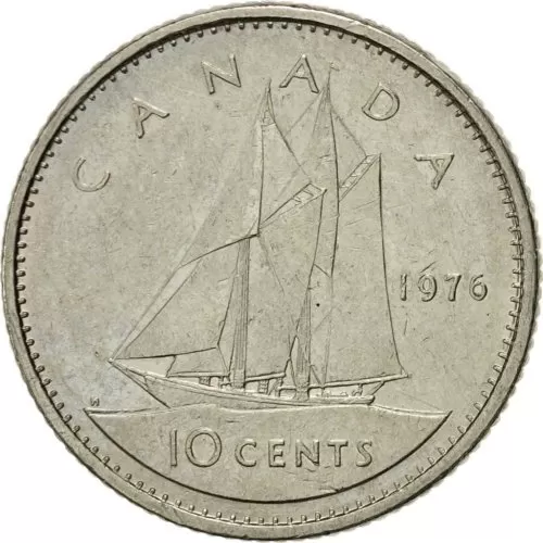 1976 Canadian 10-Cent Bluenose Schooner Dime Coin (Brilliant Uncirculated)