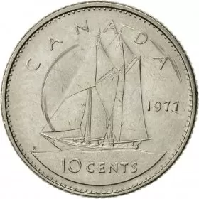 1977 Canadian 10-Cent Bluenose Schooner Dime Coin (Brilliant Uncirculated)