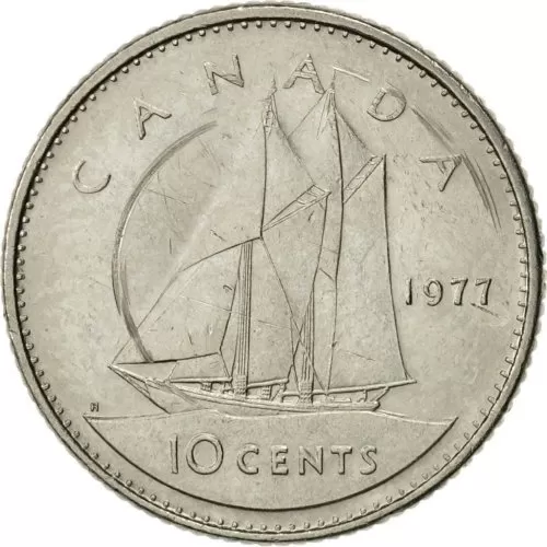 1977 Canadian 10-Cent Bluenose Schooner Dime Coin (Brilliant Uncirculated)