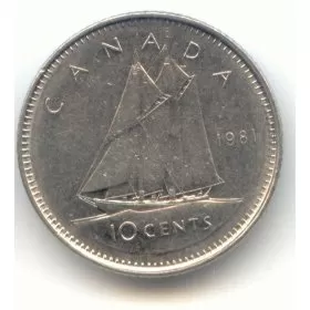 1981 Canadian 10-Cent Bluenose Schooner Dime Coin (Brilliant Uncirculated)