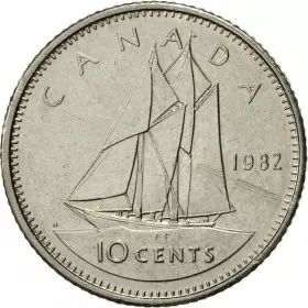 1982 Canadian 10-Cent Bluenose Schooner Dime Coin (Brilliant Uncirculated)