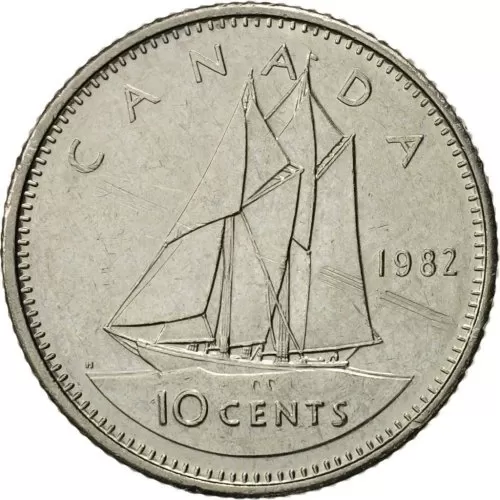 1982 Canadian 10-Cent Bluenose Schooner Dime Coin (Brilliant Uncirculated)