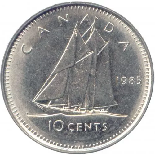 1985 Canadian 10-Cent Bluenose Schooner Dime Coin (Brilliant Uncirculated)