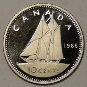1986 Canadian 10-Cent Bluenose Schooner Dime Coin (Brilliant Uncirculated)