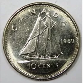 1989 Canadian 10-Cent Bluenose Schooner Dime Coin (Brilliant Uncirculated)