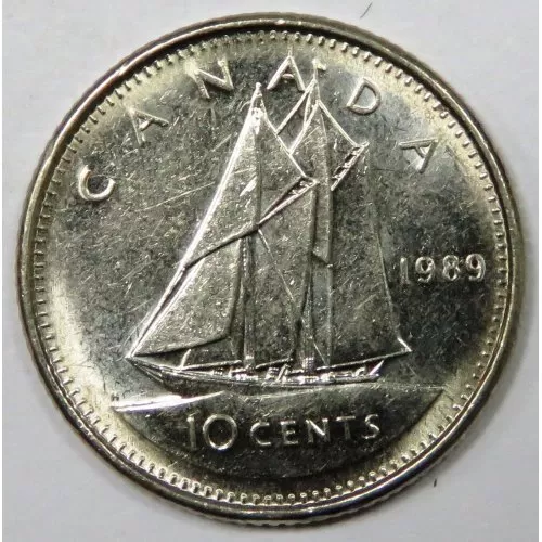 1989 Canadian 10-Cent Bluenose Schooner Dime Coin (Brilliant Uncirculated)