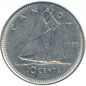 1990 Canadian 10-Cent Bluenose Schooner Dime Coin (Brilliant Uncirculated)