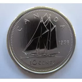 1998 Canada 10-Cent Bluenose Schooner Dime Coin (Brilliant Uncirculated)