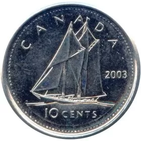 2003 Canadian 10-Cent Bluenose Schooner/New Effigy Dime Coin (Brilliant Uncirculated)
