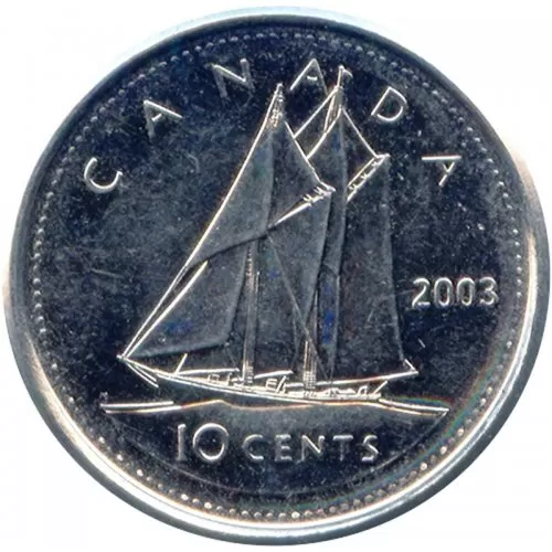 2003 Canadian 10-Cent Bluenose Schooner/New Effigy Dime Coin (Brilliant Uncirculated)