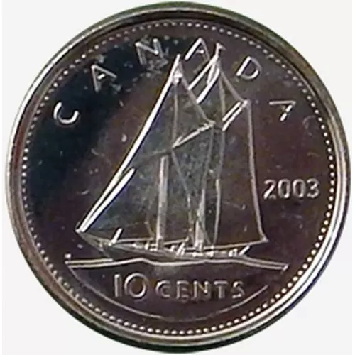 2003 Canadian 10-Cent Bluenose Schooner/Old Effigy Dime Coin (Brilliant Uncirculated)
