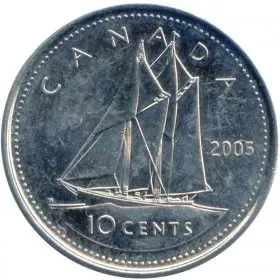 2005 Canadian 10-Cent Bluenose Schooner Dime Coin (Brilliant Uncirculated)