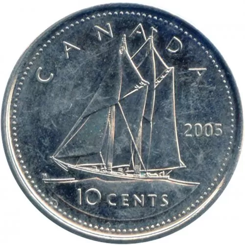 2005 Canadian 10-Cent Bluenose Schooner Dime Coin (Brilliant Uncirculated)