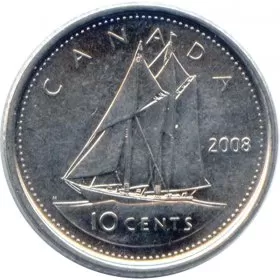2008 Canadian 10-Cent Bluenose Schooner Dime Coin (Brilliant Uncirculated)