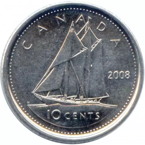 2008 Canadian 10-Cent Bluenose Schooner Dime Coin (Brilliant Uncirculated)