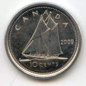 2009 Canadian 10-Cent Bluenose Schooner Dime Coin (Brilliant Uncirculated)