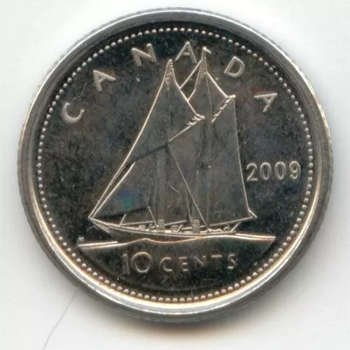 2009 Canadian 10-Cent Bluenose Schooner Dime Coin (Brilliant Uncirculated)