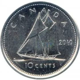 2010 Canadian 10-Cent Bluenose Schooner Dime Coin (Brilliant Uncirculated)