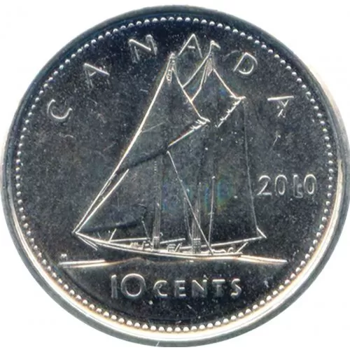 2010 Canadian 10-Cent Bluenose Schooner Dime Coin (Brilliant Uncirculated)