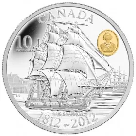 2012 (1812-) Canadian $10 HMS Shannon/War of 1812 Bicentennial Proof Silver & Gold-plated Cameo Coin