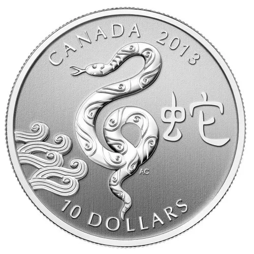 2013 Canadian $10 Year of the Snake - 1/2 oz Fine Silver Coin - No Outer Sleeve