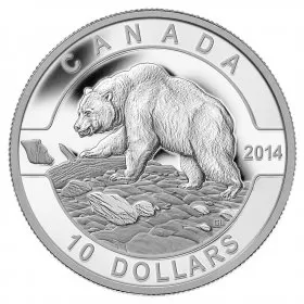2014 Canadian $10 O Canada Series: Grizzly Bear - 1/2 oz Fine Silver Coin - Coin & COA only, Missing Box