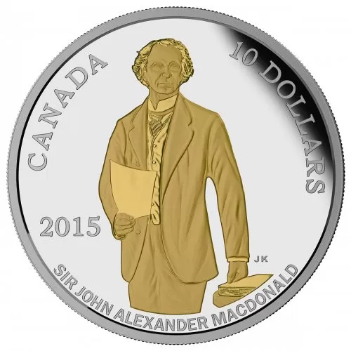 2015 Canadian $10 200th Anniversary of the Birth of Sir John A. Macdonald - 1/2 oz Fine Silver & Gold-plated Coin