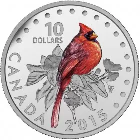 2015 Canadian $10 Colourful Songbirds of Canada: The Northern Cardinal - 1/2 oz Fine Silver Coloured Coin - Coin In Capsule - COA Only