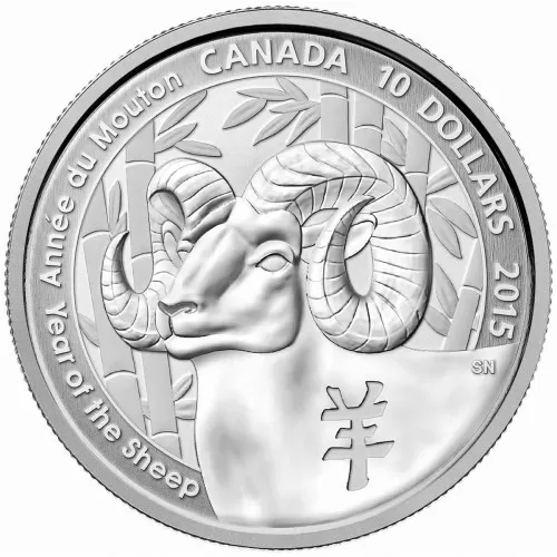 2015 Canadian $10 Year of the Sheep - 1/2 oz Fine Silver Coin