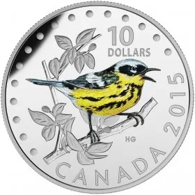 2015 Canadian $10 Colourful Songbirds of Canada: The Magnolia Warbler - 1/2 oz Fine Silver Coloured Coin - Coin In Capsule - COA Only