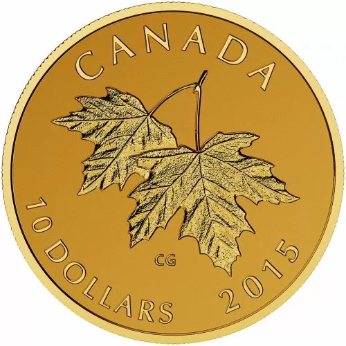 2015 Canadian $10 Maple Leaves with Queen Elizabeth II Effigy from 1965 - Pure Gold Coin