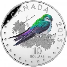 2015 Canadian $10 Colourful Songbirds of Canada: Violet-Green Swallow - 1/2 oz Fine Silver Coloured Coin