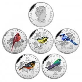 2015 Canadian $10 Colourful Songbirds of Canada 1/2 oz Fine Silver 5-Coin Set with Musical Display Box-no music from box