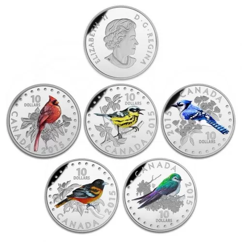 2015 Canadian $10 Colourful Songbirds of Canada 1/2 oz Fine Silver 5-Coin Set with Musical Display Box-no music from box