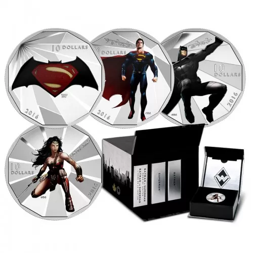 2016 Canadian $10 Batman v Superman: Dawn of Justice™ with Display Box - Fine Silver 4-Coin Set
