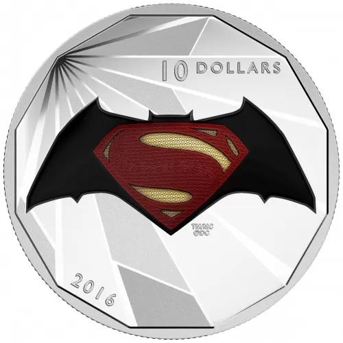 2016 Canadian $10 Batman v Superman: Dawn of Justice™ - Logo - 1/2 oz Fine Silver Coin - tarnished coin