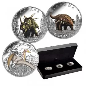 2016 Canadian $10 Day of the Dinosaurs - Fine Silver 3-Coin Set - two certs and beauty box missing