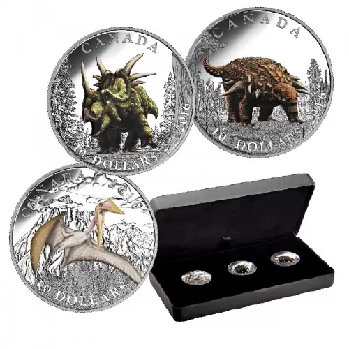 2016 Canadian $10 Day of the Dinosaurs - Fine Silver 3-Coin Set - two certs and beauty box missing
