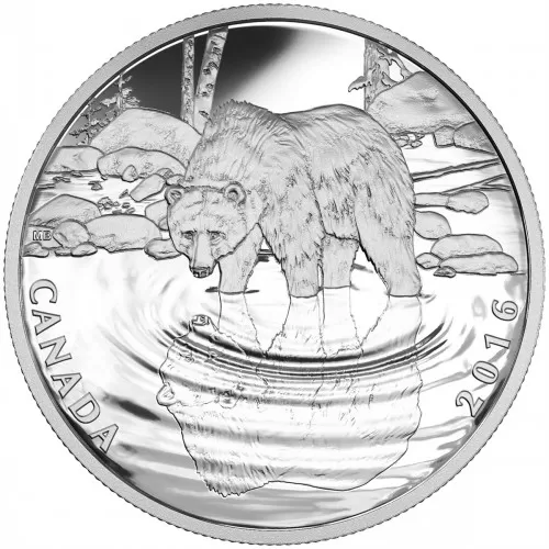 2016 Canadian $10 Reflections of Wildlife: Grizzly Bear - 1/2 oz Fine Silver Coin