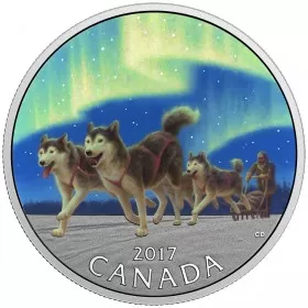 2017 Canadian $10 Celebrating Canada's 150th: Dog Sledding Under the Northern Lights - 1/2 oz Fine Silver Coin