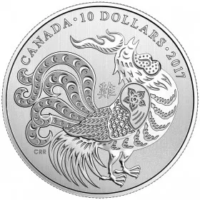 2017 Canadian $10 Year of the Rooster - 1/2 oz Fine Silver Coin - Tarnished, No Outside Box