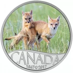 2017 Canadian $10 Celebrating Canada's 150th: Wild Swift Fox and Pups - 1/2 oz Fine Silver Coin