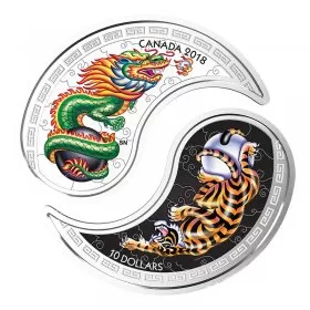 2018 Canadian $10 Black & White Yin & Yang: Tiger & Dragon 1 oz Silver Coloured Coins