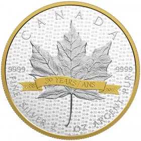 2018 (1988-) Canadian $10 Silver Maple Leaf Tribute to 30 Years - 2 oz Fine Silver Coin